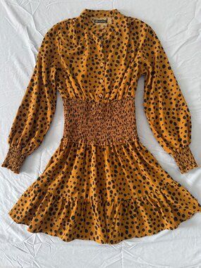 Pretty Garden Leopard Print Smocked Waist Mini Dress Women Small Animal Print